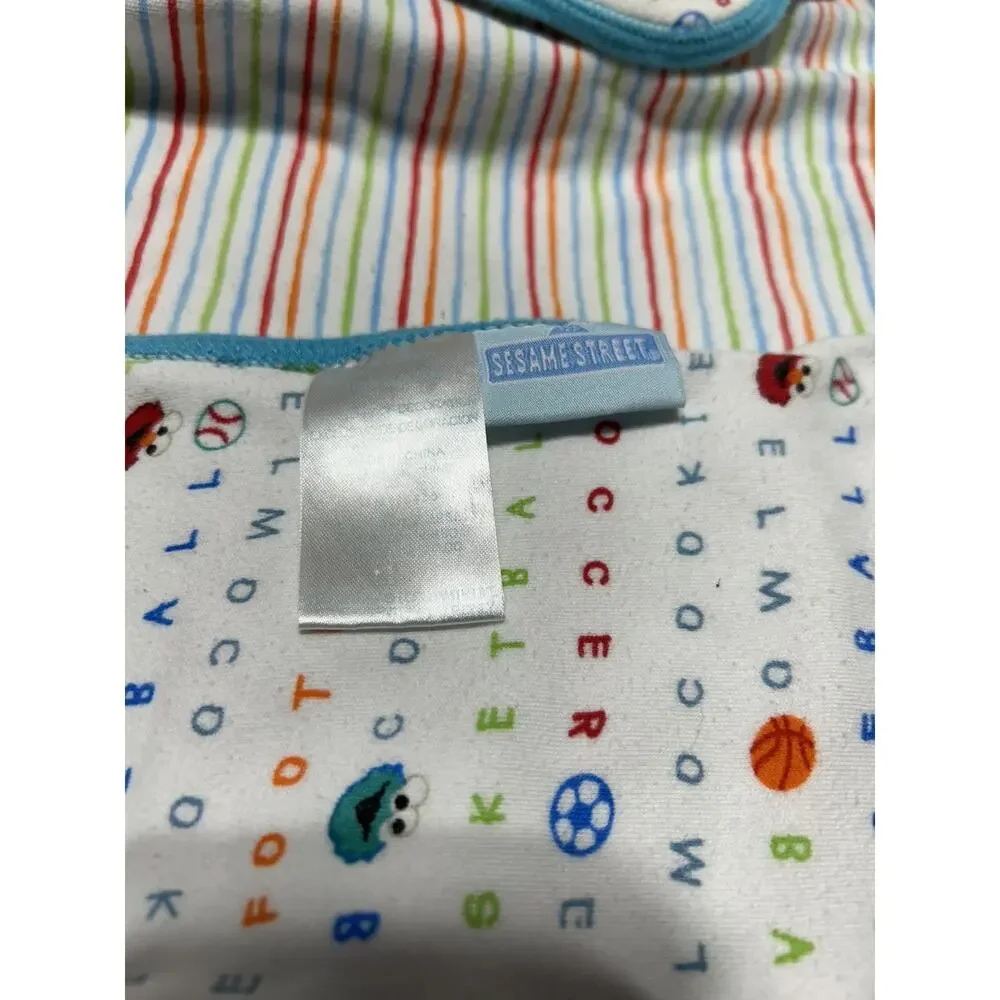 Sesame Street Cookie Monster Elmo Sports Balls Striped Baby Blanket Cotton Blue